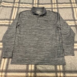 Mens Under Armour Large Heather Grey Performance Polo Long Sleeve